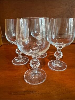 Bohemia Crystal Wine Glasses Set of 4 Czech Cascade Water Goblets Ball Stem